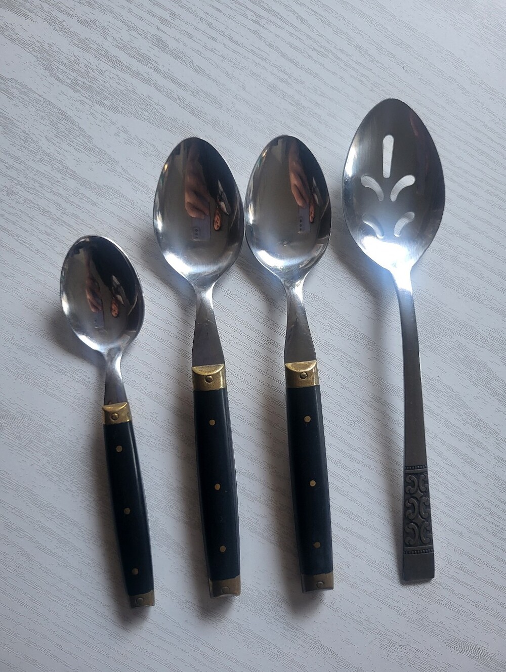 Black Handle Stainless Steel Serving Spoon Set - 4-Piece Roger Made In Japan I